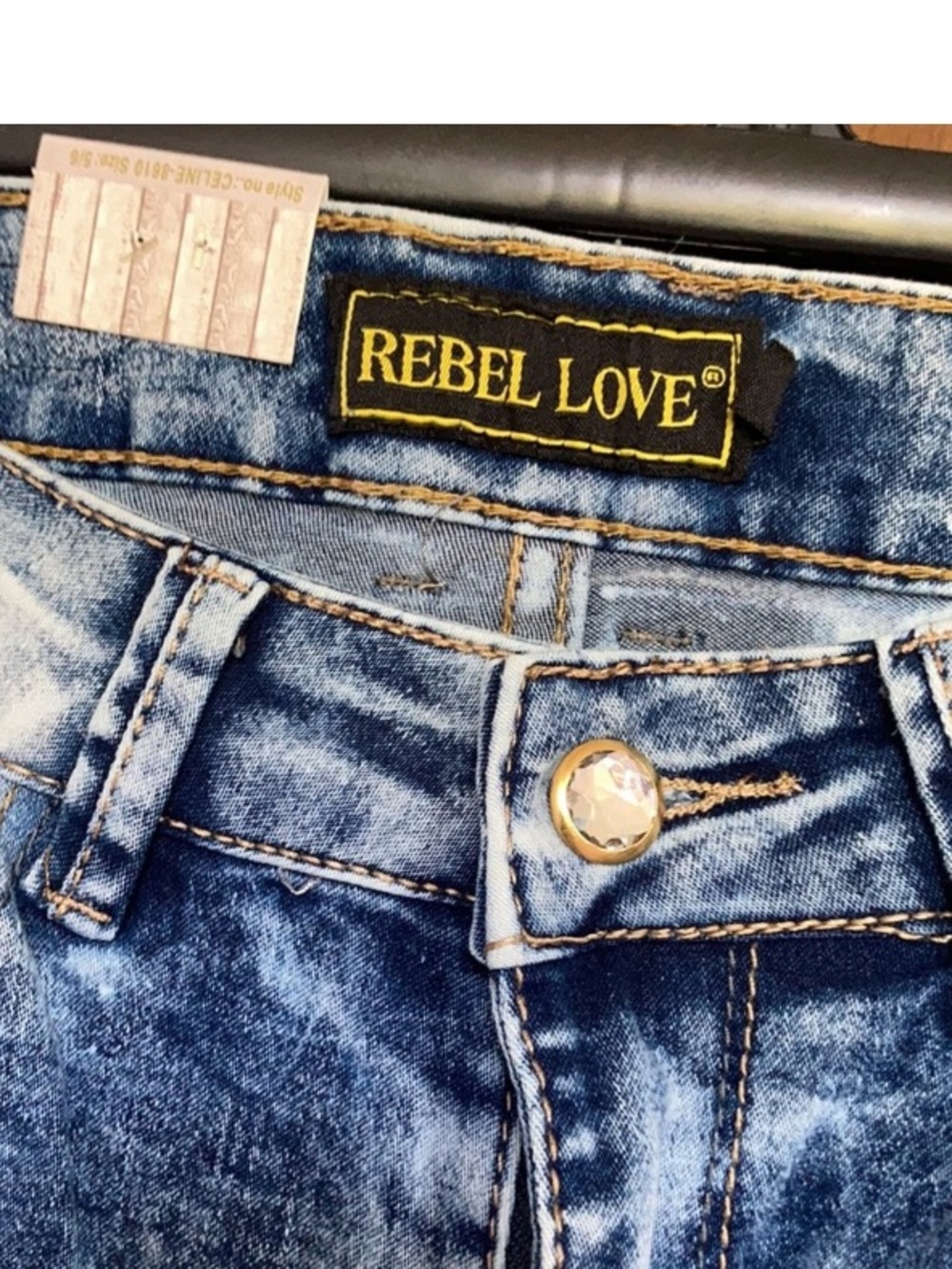 Rebel love jean distressed retro jean acid wash like color embellished 5 / 6 jr - Picture 9 of 17